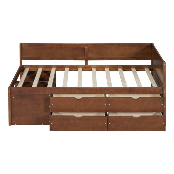 English Elm Twin Daybed with Two Pull Out Drawers and Open Shelves for Small Bedroom Storage Walnut LP102022AAD