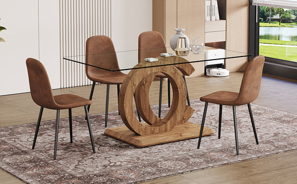 English Elm 1 Contemporary 5-Piece Dining Set With Glass Tabletop & Brown Fabric Chairs For Modern Spaces W1151S04023
