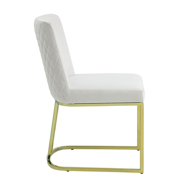 English Elm Zazie White Velvet Side Chair Set of 2 with Gold Finish, Lozenge Back, 4" Cushion, 220lb Capacity B2726P345260