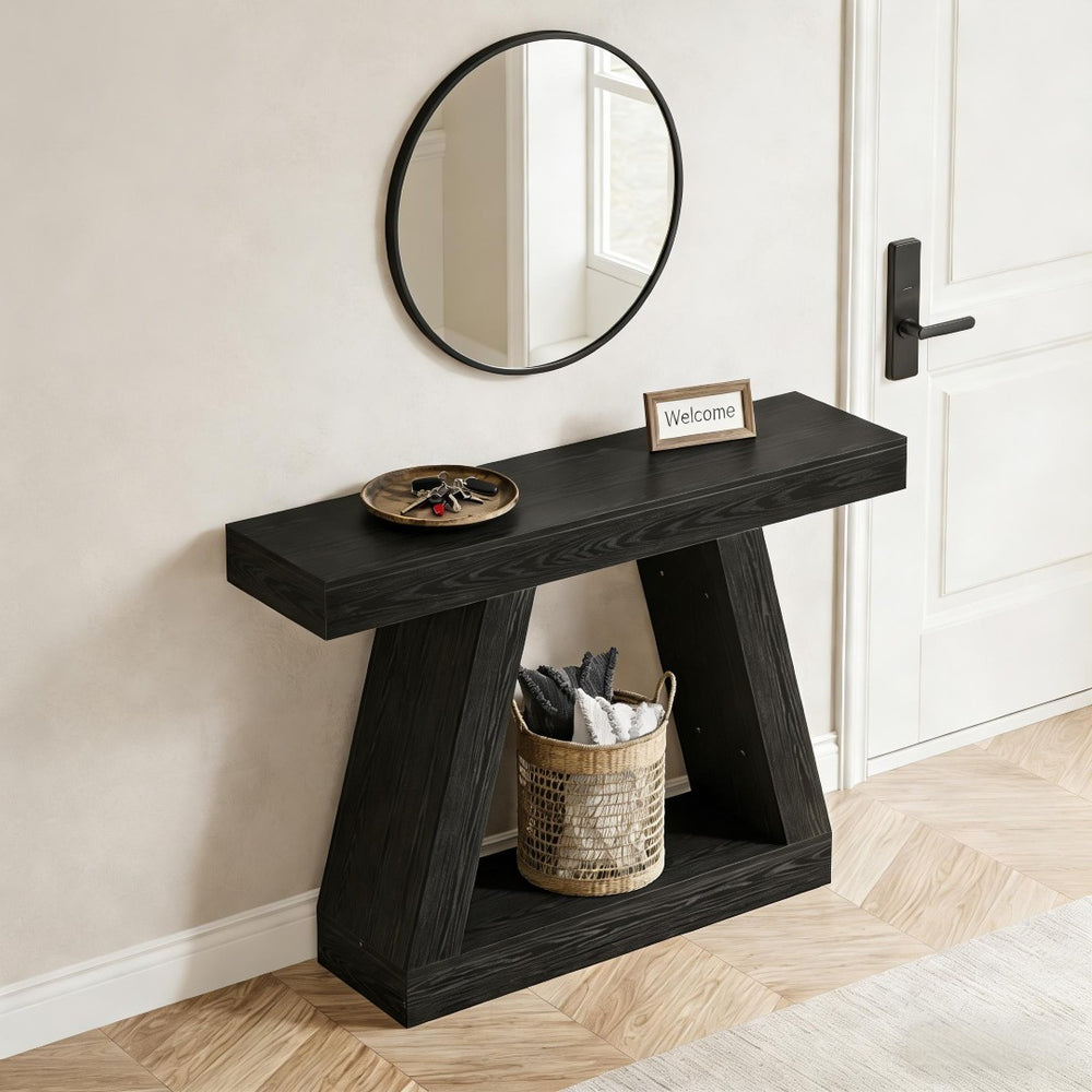 English Elm Modern Farmhouse Console Table Slim Wood Grain Entryway Sofa Accent Piece Black T3971P452348