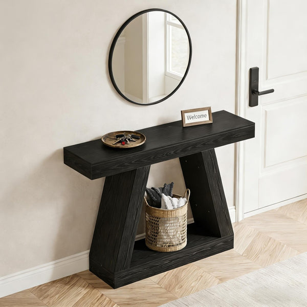 English Elm Modern Farmhouse Console Table Slim Wood Grain Entryway Sofa Accent Piece Black T3971P452348