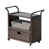 Resin Wicker Bar Cart with Wheel and Removable Ice Bucket Bin, Brown