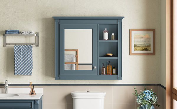 English Elm 30'' Modern Medicine Cabinet with Mirror and Adjustable Shelves, MDF Wall-Mounted Bathroom Storage Solution Blue N710P192495M