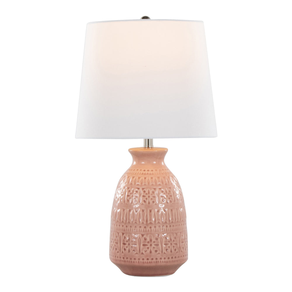 English Elm Claudia 20" Contemporary Textured Ceramic Table Lamp Set of 2 in Rose Tan with White Linen Shade, Polished Nickel Accents B202P224013