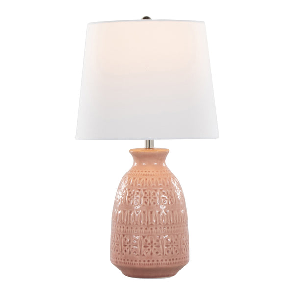 English Elm Claudia 20" Contemporary Textured Ceramic Table Lamp Set of 2 in Rose Tan with White Linen Shade, Polished Nickel Accents B202P224013