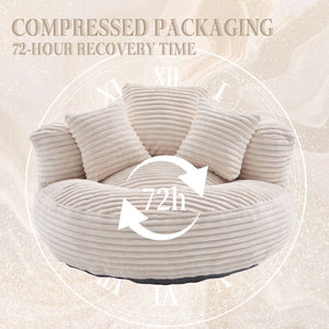 English Elm Bean Bag Sofa Oversized Corduroy Floor Lounge Chair with Armrests Pillows Foam Fill Beige W395P426811