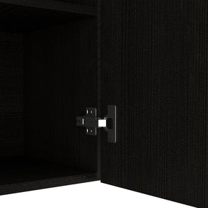 English Elm Wall Mounted Kitchen Cabinet Four Door Black Finish with Open Shelves and Dish Organizer B097133121
