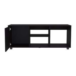English Elm Tv Stand with Three Open Shelves for Media Storage and Decor, Slim Profile, Eco-Friendly Engineered Wood Black 52.76 L x 20.47 W x 4.72 H B097P296850