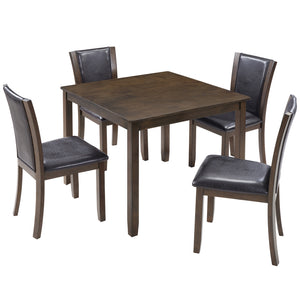 English Elm 5-Piece Modern Dining Set for 4 with Waterproof Wood-Grain Top, X-Back Chairs, Linen Comfort, Stable Frame Dark Walnut W1998S00073