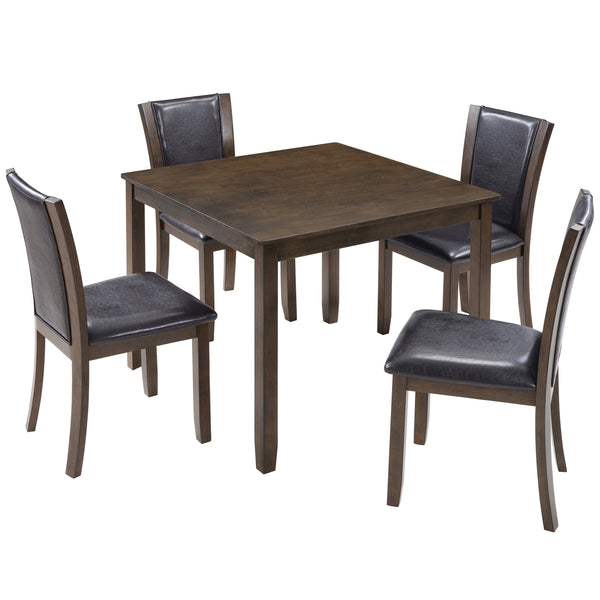 English Elm 5-Piece Modern Dining Set for 4 with Waterproof Wood-Grain Top, X-Back Chairs, Linen Comfort, Stable Frame Dark Walnut W1998S00073