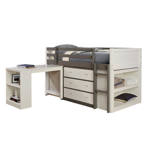 English Elm Contemporary Twin Bunk Bed With Shelves & Nesting Desk, 3 Drawers - Space-Saving White & Gray Design B2741S00691