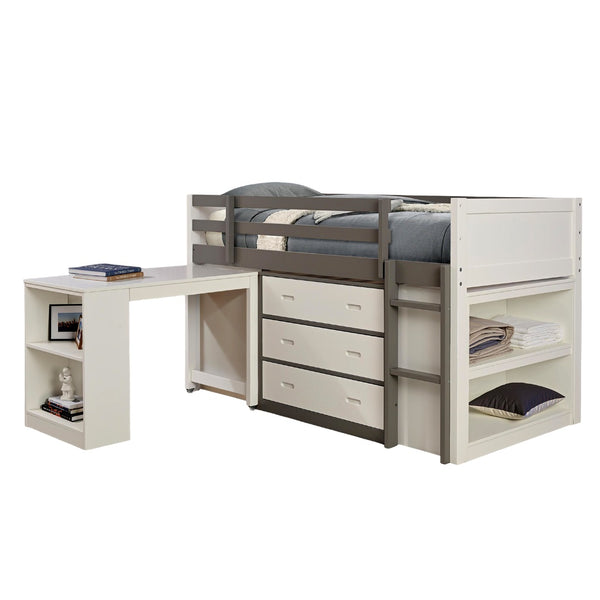 English Elm Contemporary Twin Bunk Bed With Shelves & Nesting Desk, 3 Drawers - Space-Saving White & Gray Design B2741S00691