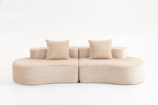 English Elm 110.24" Corduroy Deep Seat Cloud Sofa No Assembly Two Seater with Lumbar Pillows Beige W3326P446753