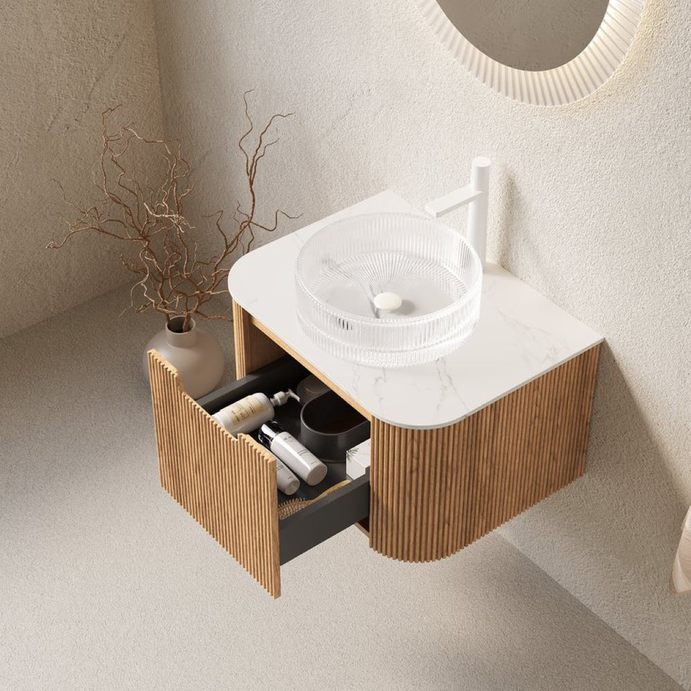 English Elm Dina Floating Bathroom Vanity with Sintered Stone Top and Crystal Glass Basin W2615S00235