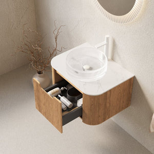 English Elm Dina Floating Bathroom Vanity with Sintered Stone Top and Crystal Glass Basin W2615S00235