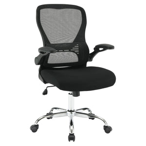 OSP Home Furnishings Mesh Back Ergonomic Office Chair with Lumbar Support Flip up Arms and Foam Seat Cushion Black EM96809C-3