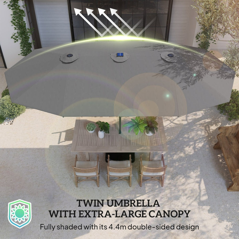 English Elm Outsunny Solar Led Patio Umbrella with Dual Canopy Vented Design and Sand Base W2225P485584