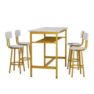 English Elm 5-Piece Chic Counter Height Dining Set White & Gold – Space-Saving MDF Bar Table with 4 Chairs W578P303838