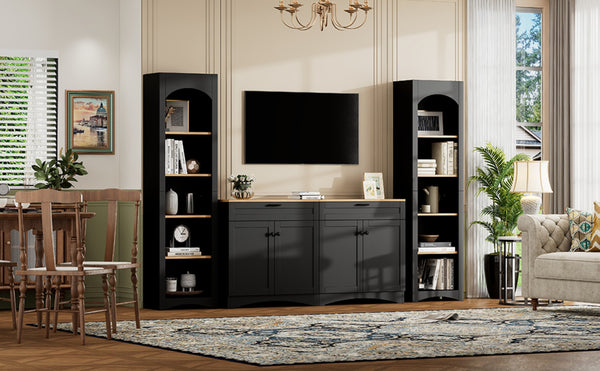 English Elm On-Trend 3-Piece Farmhouse Entertainment Center For Tvs Up To 70” - Versatile Storage & Display Unit N721S000045B-GIGA