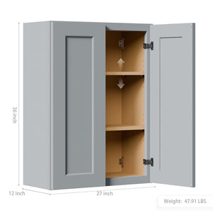 English Elm Gray Shaker Wall Cabinet Solid Wood Double Door Storage with Soft Close Hinges W5662P465941