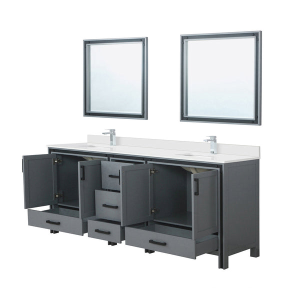English Elm Dark Grey Double Bath Vanity 84" W x 22" D with White Quartz Top, Chrome Faucets & 34" Mirrors, Durable B2731S01136