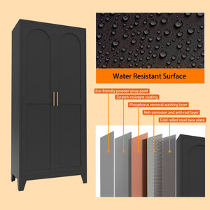 English Elm 61'' Metal Storage Cabinet with 2 Doors and Adjustable Shelves — Spacious Steel Wardrobe for Home & Office Black W3387P306335