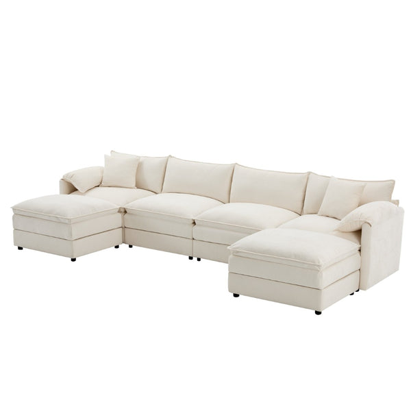 English Elm 9687aaw-6 Oversized Six Seat Sofa with Movable Ottomans for Spacious Living Rooms N723P243195W