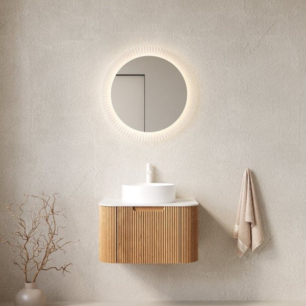 English Elm Dina Floating Bathroom Vanity with Sintered Stone Top and Crystal Glass Basin Natural Wood,White W2615S00436