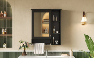 English Elm 3-in-1 Matte Medicine Cabinet Wall Mounted Mirror with Towel Bar and Storage Shelf Black N710P401340B
