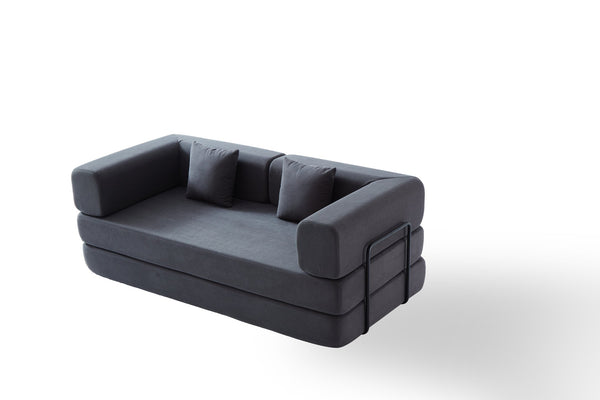 English Elm Convertible Corduroy Sleeper Sofa Bed with Cylindrical Pillow, 3-Seat Folding Floor Couch, Grey W1960P339707