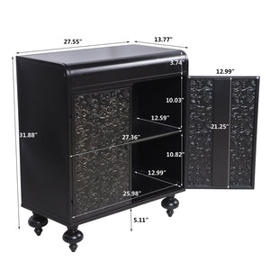 English Elm Art Accent Cabinet Antique Black Steel Sideboard with Embossed Pattern, Sturdy 75 lb Shelves & Rustic Charm W3122P272554