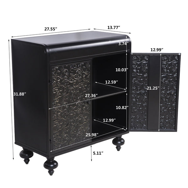 English Elm Art Accent Cabinet Antique Black Steel Sideboard with Embossed Pattern, Sturdy 75 lb Shelves & Rustic Charm W3122P272554