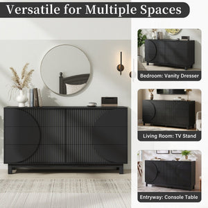 English Elm Modern Fluted 6 Drawer Dresser with Solid Wood Legs Japandi Chest for Bedroom Carbon Black N739S0000015E