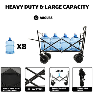 English Elm 480lbs Folding Utility Wagon with Canopy All-terrain Wheels Steel Frame Outdoor Hauler W2932P326773