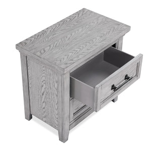 English Elm Light Gray Finish 1 Piece Two Drawers Nightstand Wooden Bedroom Furniture Metal Pull Furniture