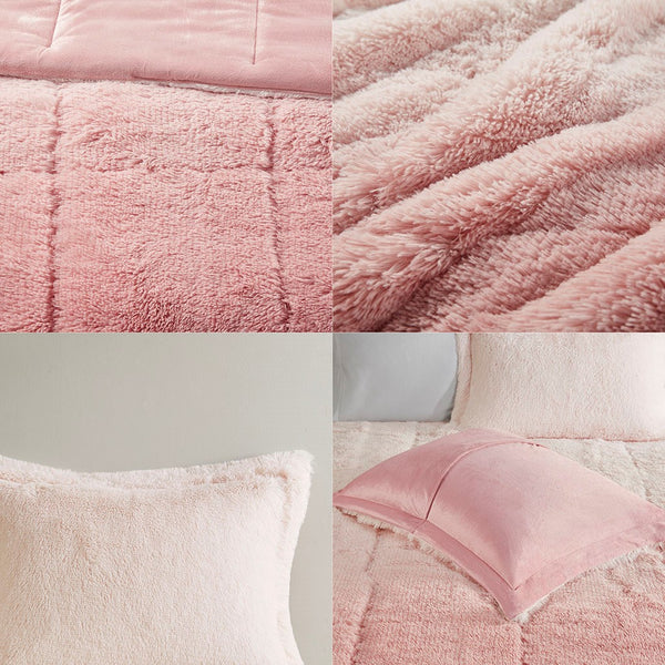 English Elm Full/Queen Brielle Ombre Shaggy Faux Fur Comforter Mini Set — Hypoallergenic Plush, Dustproof, Washable Cozy Layering B03595979