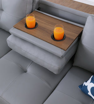 English Elm Black Faux Leather L Shaped Sectional with Cup Holders Nailhead Trim Storage Gray B2730S00028