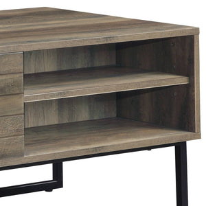 English Elm Homare Rustic Oak Coffee Table with Black Metal Legs, 1 Door & 2 Open Shelves, Adjustable Height B2726P281466