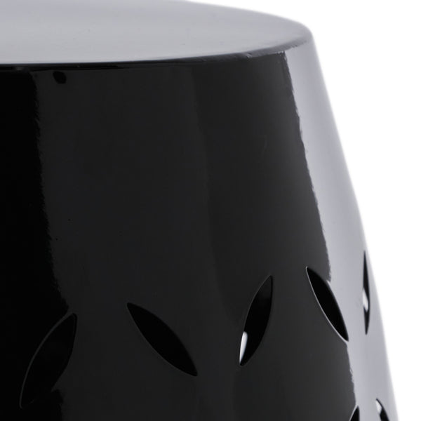 English Elm Christopher Knight Home® - LILAC Sculptural 12" Cylindrical Accent Side Table with Laser-Cut Iron Floral Design, Weather-Resistant Finish Black N770P365805K