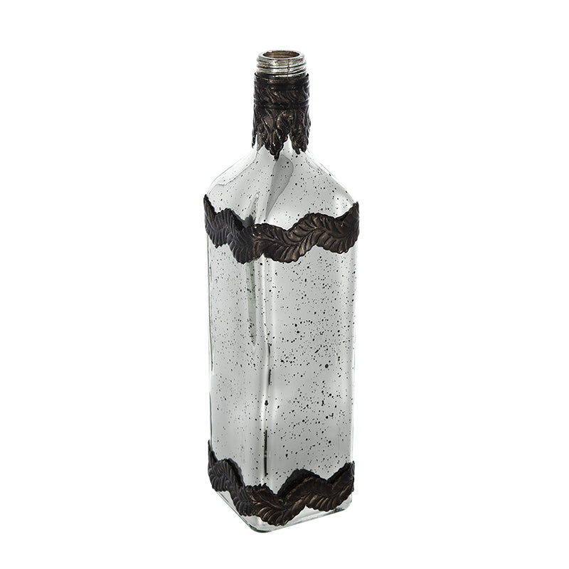 English Elm D3x12" Antique Silver Bottle Vase with Speckled Finish and Bronze Leaf Embellishments, Elegant Decor W2078P391140