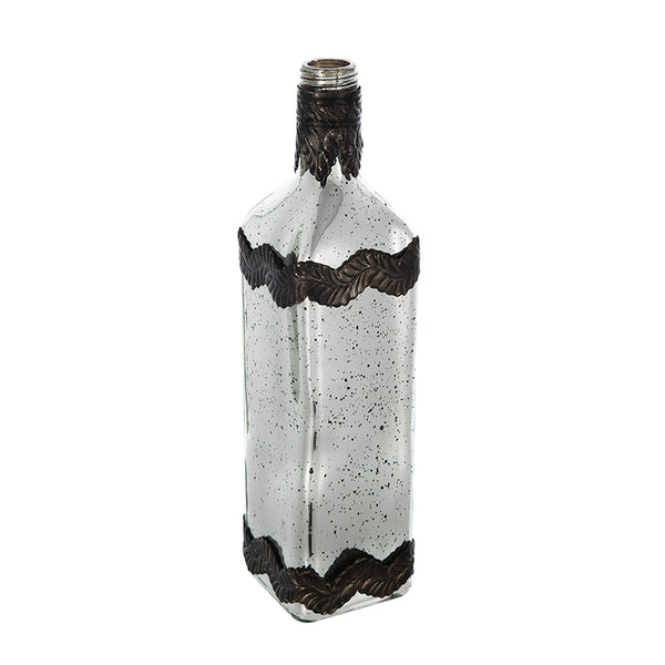 English Elm D3x12" Antique Silver Bottle Vase with Speckled Finish and Bronze Leaf Embellishments, Elegant Decor W2078P391140