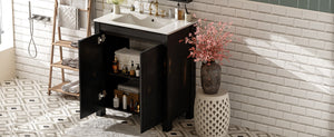 English Elm 30" Rustic Bathroom Vanity Espresso with Ceramic Sink, Soft-Close Doors, Adjustable Shelves, Open-Back Plumbing-Friendly Storage N729P290712P