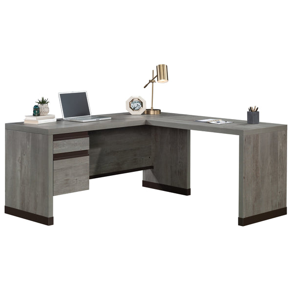 English Elm L-Shaped Desk In Elegant Brown Finish - Spacious Work Surface, Secure Storage & Easy Assembly B356P402003