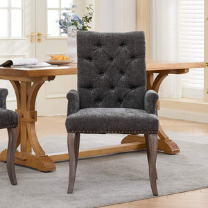 English Elm Upholstered Chenille Club Dining Chair Tufted High Back with Curved Solid Wood Legs Gray W1143P449348