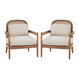 English Elm Christopher Knight Home® - [Set of 2] 26.6" Mid-Century Modern Accent Chair with Solid Wood Frame, Rattan Back and Plush Upholstery Ivory,Walnut N767P298390B