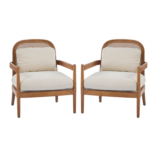 English Elm Christopher Knight Home® - [Set of 2] 26.6" Mid-Century Modern Accent Chair with Solid Wood Frame, Rattan Back and Plush Upholstery Ivory,Walnut N767P298390B