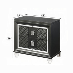 English Elm Modern Glam Nightstand with Mirror Inlay and Patterned Drawers, Luxurious Accent Table 26x17x27 Metallic Grey 20.5 L x 32.5 W x 29.5 H B2741P324337