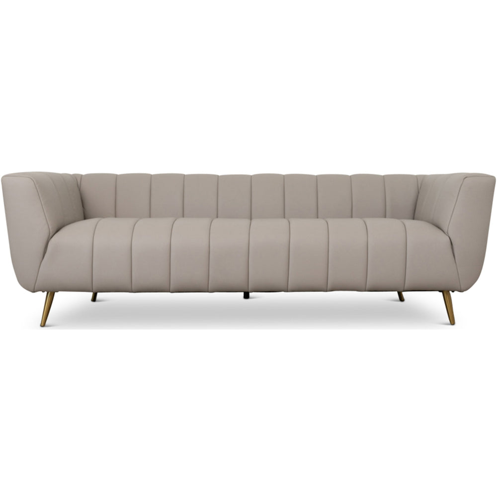 English Elm Ashcroft Furniture - LaMattina Mid-Century Modern Genuine Italian Leather Channel Tufted Sofa with Solid Wood Frame and High-Density Foam Comfort Beige,Light Gray B183P231985