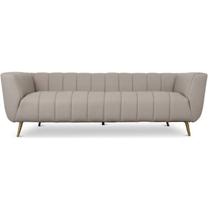 English Elm Ashcroft Furniture - LaMattina Mid-Century Modern Genuine Italian Leather Channel Tufted Sofa with Solid Wood Frame and High-Density Foam Comfort Beige,Light Gray B183P231985