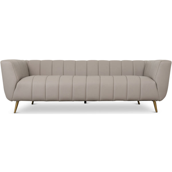 English Elm Ashcroft Furniture - LaMattina Mid-Century Modern Genuine Italian Leather Channel Tufted Sofa with Solid Wood Frame and High-Density Foam Comfort Beige,Light Gray B183P231985
